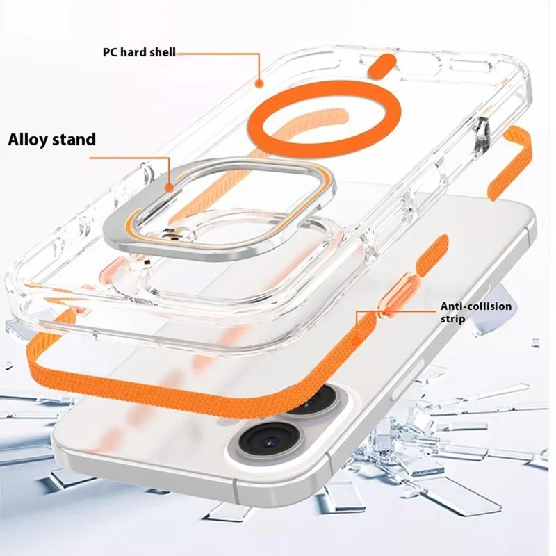 For iPhone 17 Case Compatible with MagSafe TPU + PC Phone Cover with Lens Kickstand - Orange