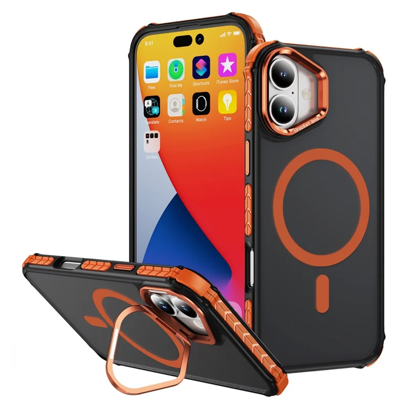 For iPhone 17 Case with Lens Kickstand Matte Phone Back Cover Compatible with MagSafe - Orange