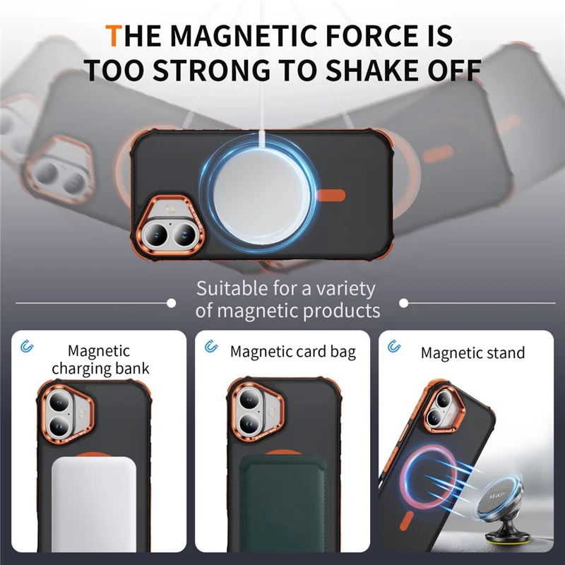 For iPhone 17 Case with Lens Kickstand Matte Phone Back Cover Compatible with MagSafe - Orange