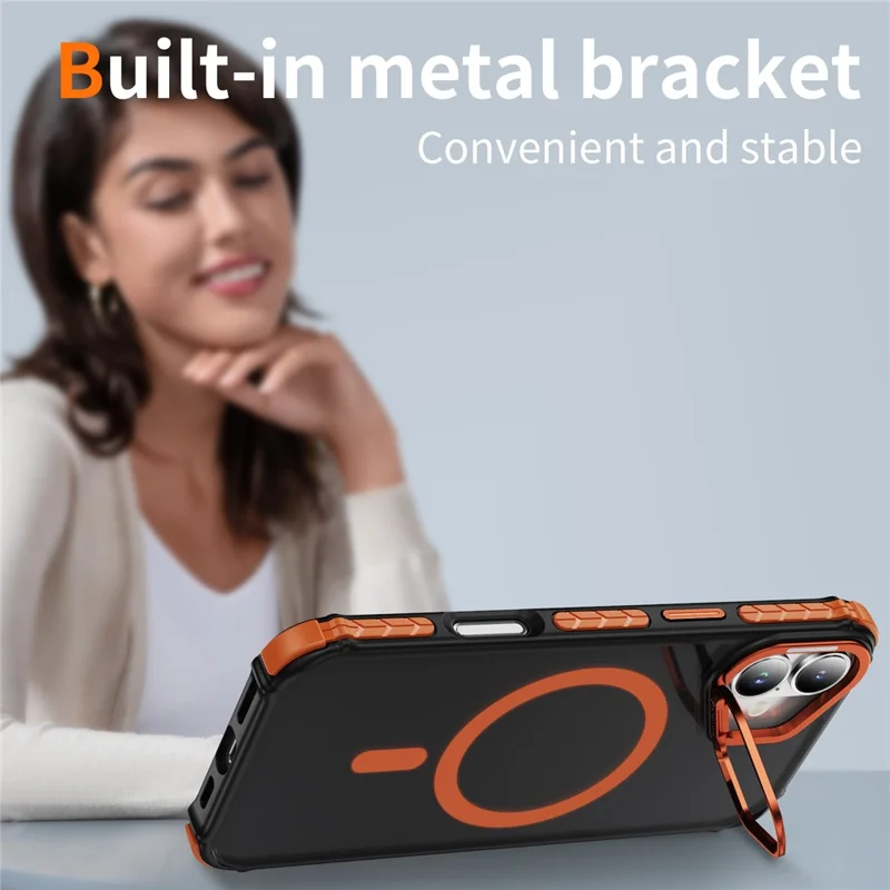 For iPhone 17 Case with Lens Kickstand Matte Phone Back Cover Compatible with MagSafe - Orange