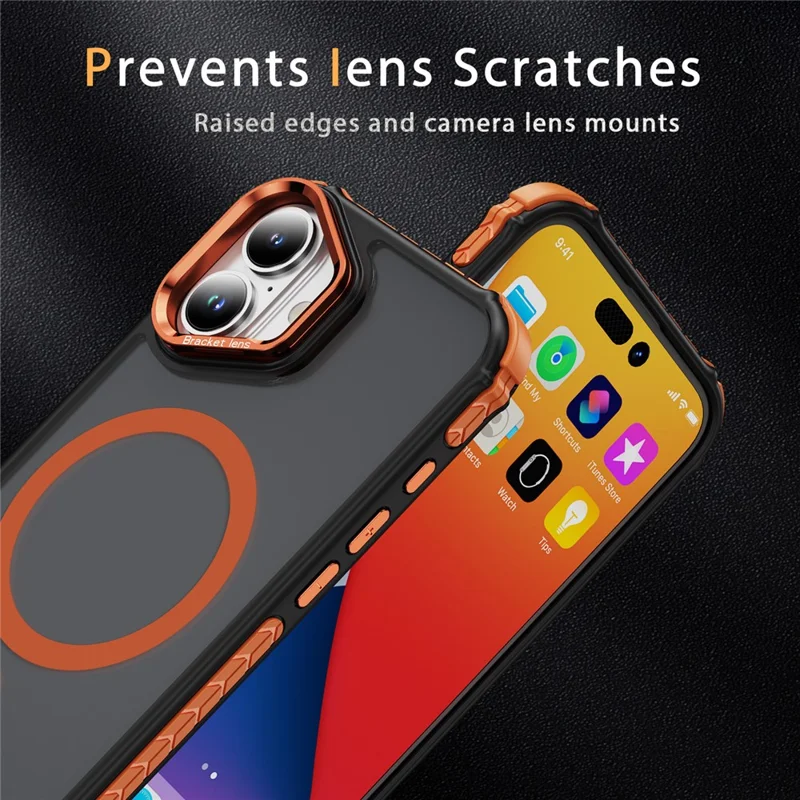 For iPhone 17 Case with Lens Kickstand Matte Phone Back Cover Compatible with MagSafe - Orange