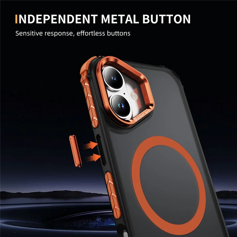 For iPhone 17 Case with Lens Kickstand Matte Phone Back Cover Compatible with MagSafe - Orange