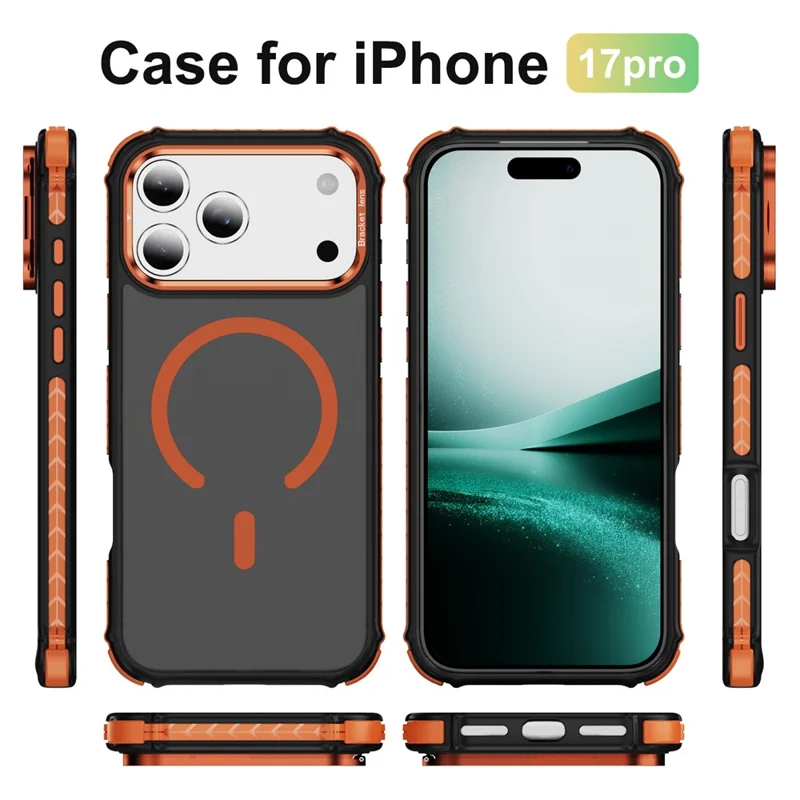 For iPhone 17 Pro Case with Lens Kickstand Matte Phone Back Cover Compatible with MagSafe - Orange