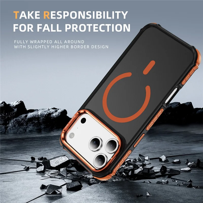 For iPhone 17 Pro Case with Lens Kickstand Matte Phone Back Cover Compatible with MagSafe - Orange