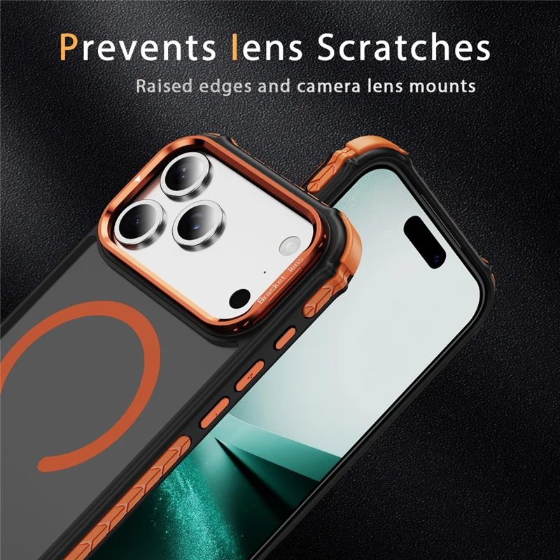 For iPhone 17 Pro Case with Lens Kickstand Matte Phone Back Cover Compatible with MagSafe - Orange