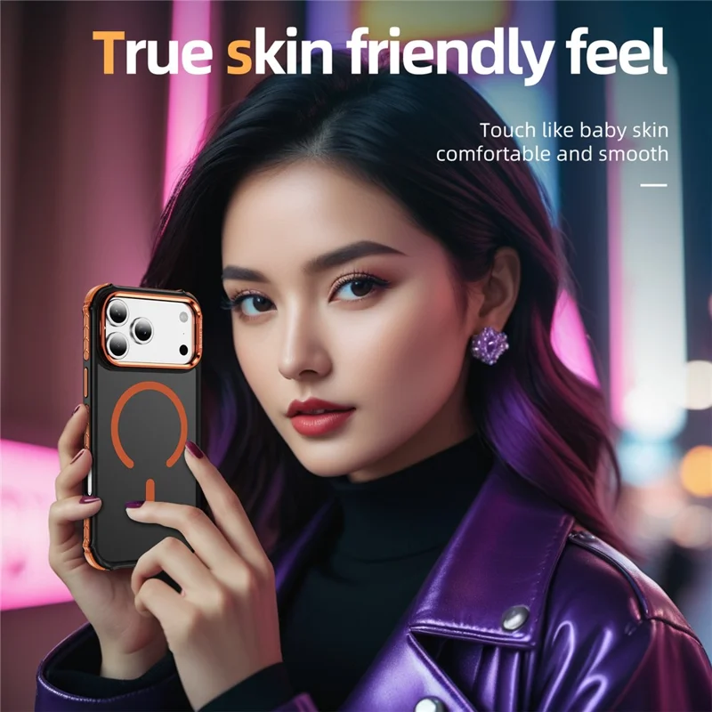For iPhone 17 Pro Case with Lens Kickstand Matte Phone Back Cover Compatible with MagSafe - Orange