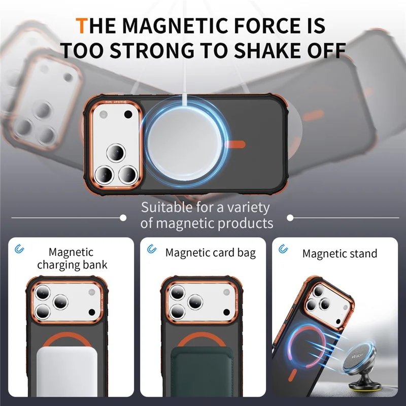 For iPhone 17 Pro Max Case with Lens Kickstand Matte Phone Back Cover Compatible with MagSafe - Orange