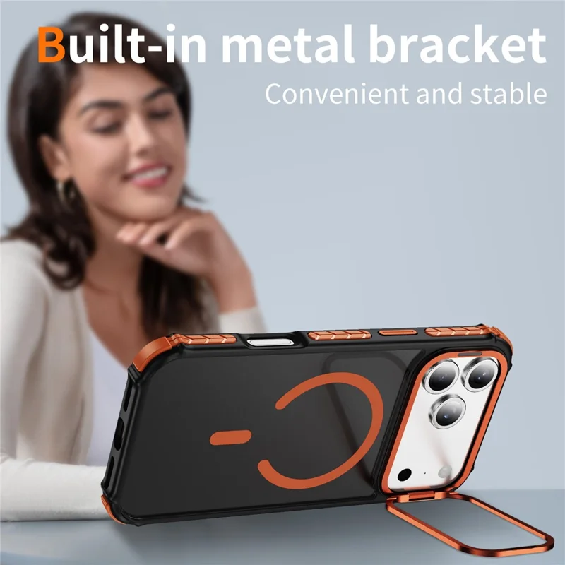 For iPhone 17 Pro Max Case with Lens Kickstand Matte Phone Back Cover Compatible with MagSafe - Orange