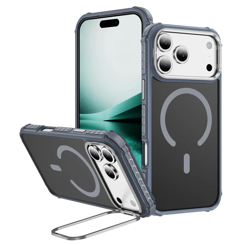 For iPhone 17 Pro Max Case with Lens Kickstand Matte Phone Back Cover Compatible with MagSafe - Grey