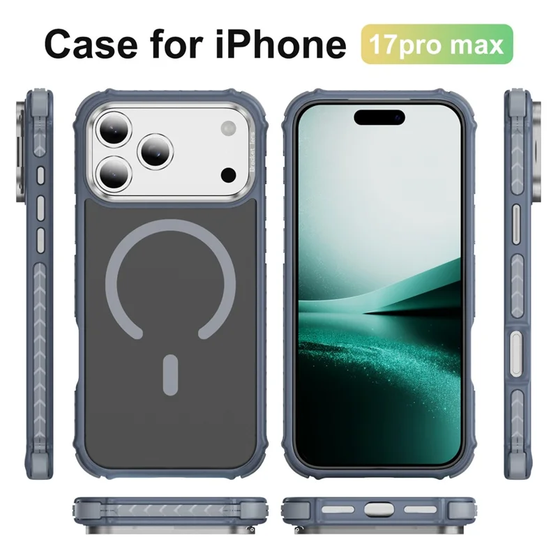 For iPhone 17 Pro Max Case with Lens Kickstand Matte Phone Back Cover Compatible with MagSafe - Grey