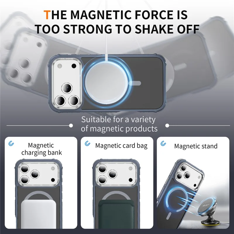 For iPhone 17 Pro Max Case with Lens Kickstand Matte Phone Back Cover Compatible with MagSafe - Grey