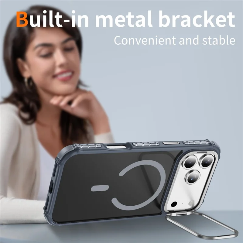 For iPhone 17 Pro Max Case with Lens Kickstand Matte Phone Back Cover Compatible with MagSafe - Grey