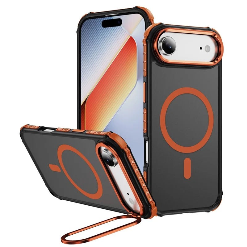 For iPhone 17 Air Case with Lens Kickstand Matte Phone Back Cover Compatible with MagSafe - Orange