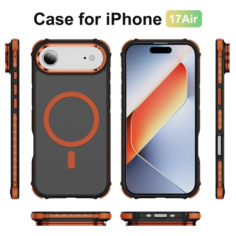 For iPhone 17 Air Case with Lens Kickstand Matte Phone Back Cover Compatible with MagSafe - Orange