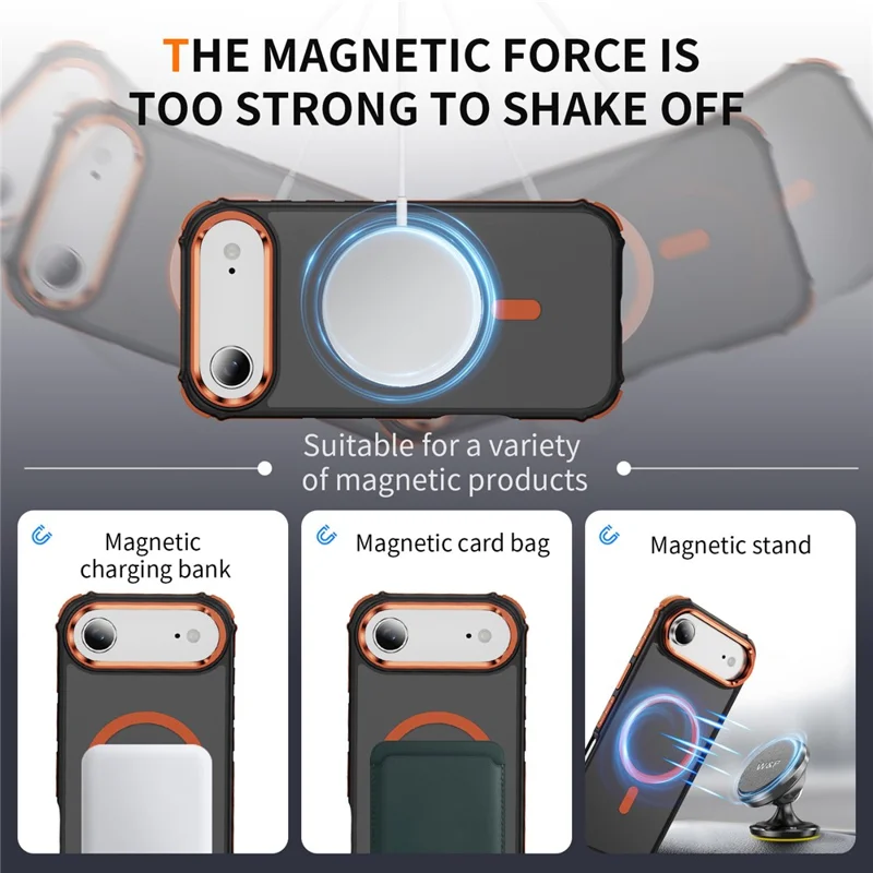 For iPhone 17 Air Case with Lens Kickstand Matte Phone Back Cover Compatible with MagSafe - Orange