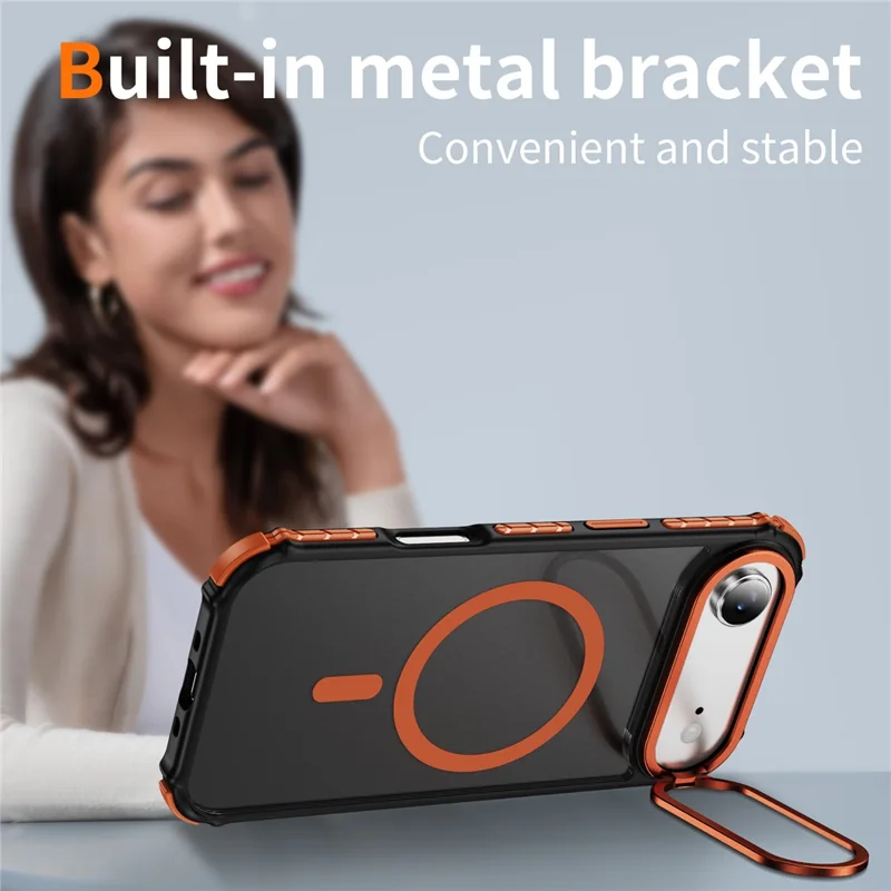 For iPhone 17 Air Case with Lens Kickstand Matte Phone Back Cover Compatible with MagSafe - Orange
