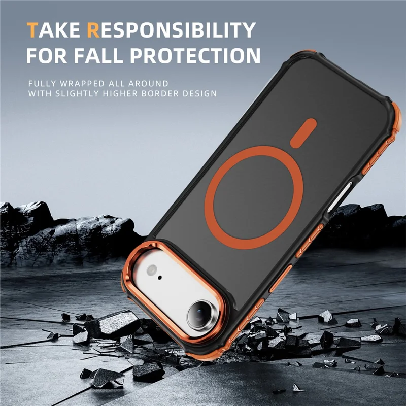 For iPhone 17 Air Case with Lens Kickstand Matte Phone Back Cover Compatible with MagSafe - Orange