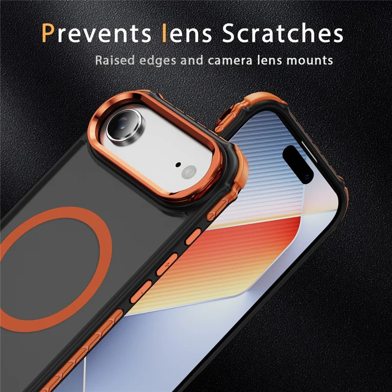 For iPhone 17 Air Case with Lens Kickstand Matte Phone Back Cover Compatible with MagSafe - Orange