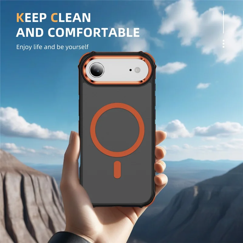 For iPhone 17 Air Case with Lens Kickstand Matte Phone Back Cover Compatible with MagSafe - Orange