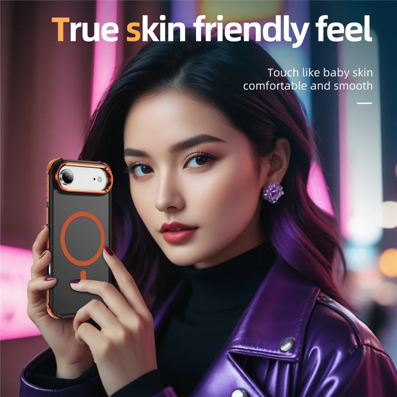 For iPhone 17 Air Case with Lens Kickstand Matte Phone Back Cover Compatible with MagSafe - Orange