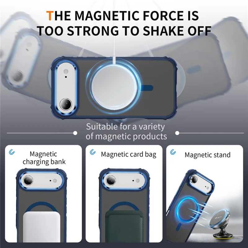 For iPhone Air Case with Lens Kickstand Matte Phone Back Cover Compatible with MagSafe - Blue