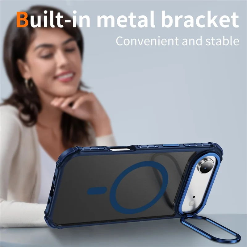 For iPhone Air Case with Lens Kickstand Matte Phone Back Cover Compatible with MagSafe - Blue