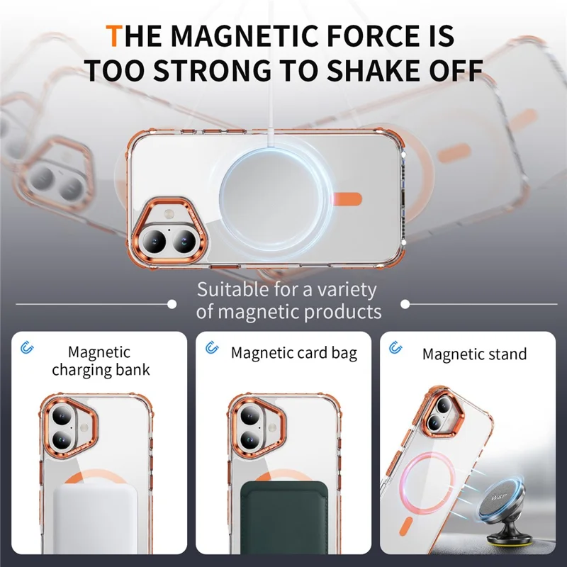 For iPhone 17 Clear Phone Case with Lens Kickstand Cover Compatible with MagSafe - Orange