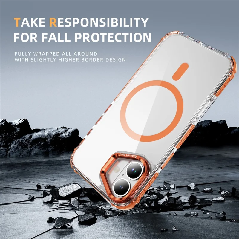 For iPhone 17 Clear Phone Case with Lens Kickstand Cover Compatible with MagSafe - Orange