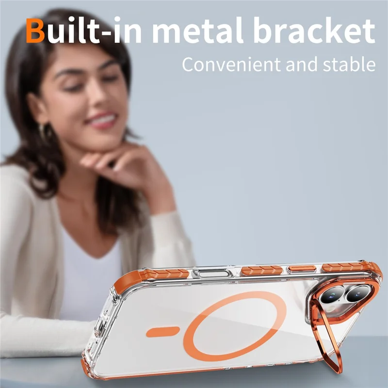 For iPhone 17 Clear Phone Case with Lens Kickstand Cover Compatible with MagSafe - Orange