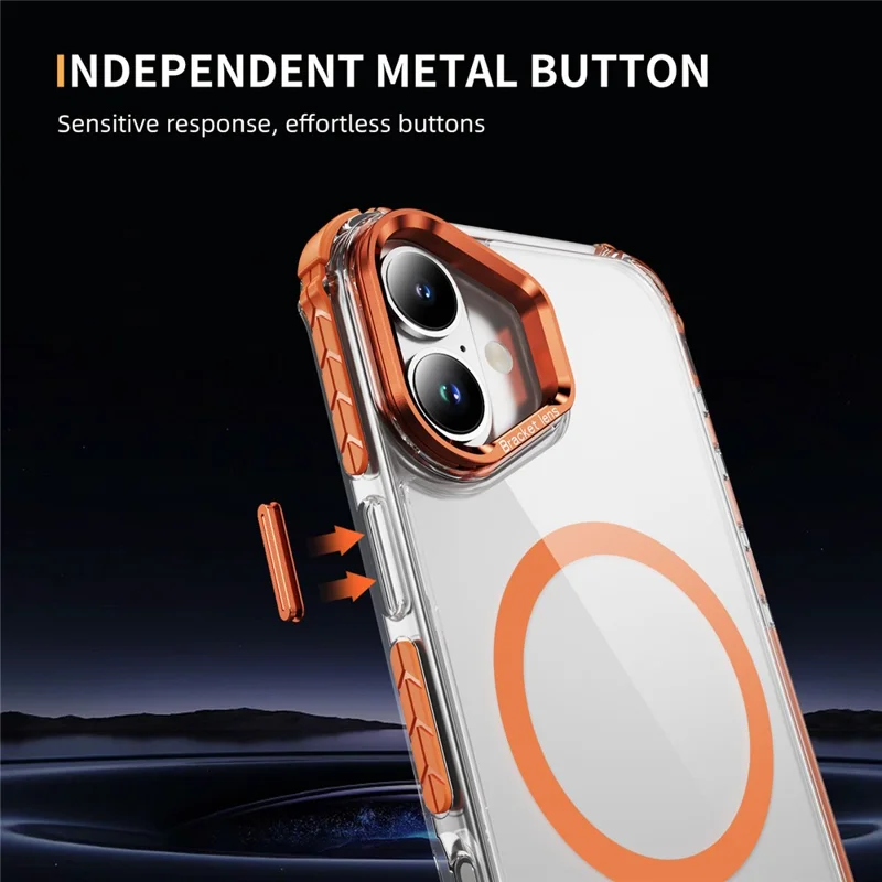 For iPhone 17 Clear Phone Case with Lens Kickstand Cover Compatible with MagSafe - Orange