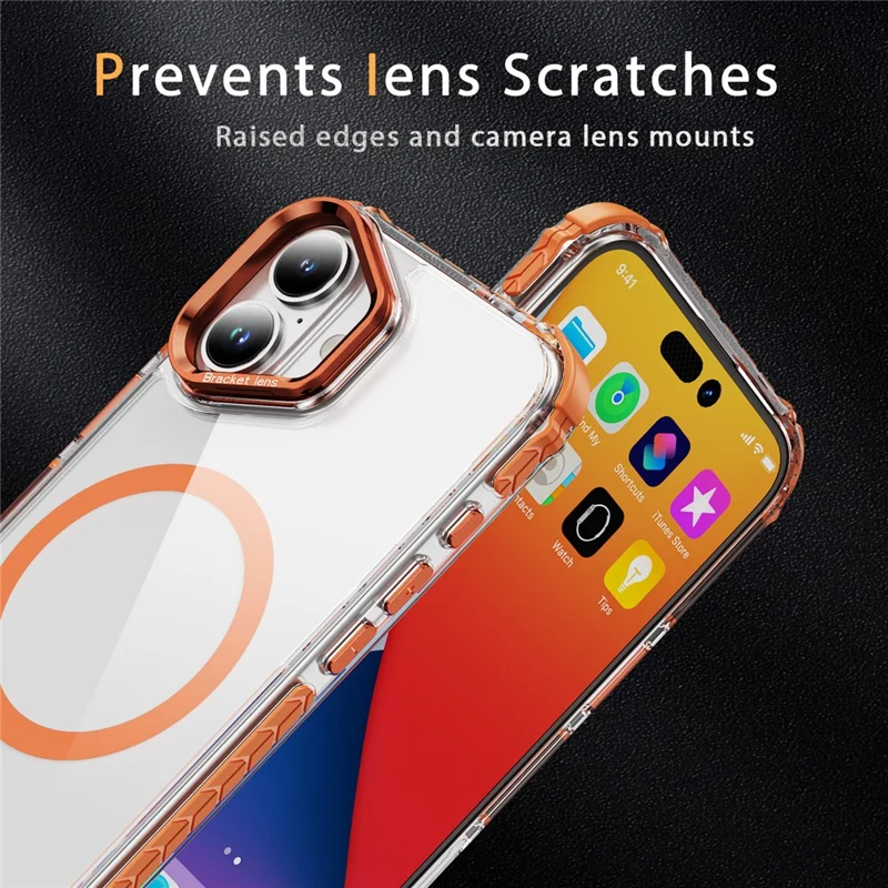 For iPhone 17 Clear Phone Case with Lens Kickstand Cover Compatible with MagSafe - Orange