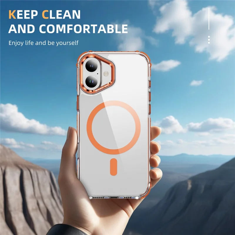 For iPhone 17 Clear Phone Case with Lens Kickstand Cover Compatible with MagSafe - Orange