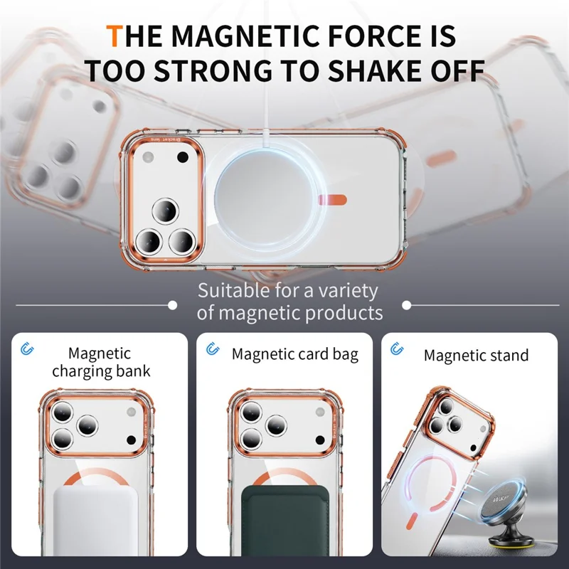For iPhone 17 Pro Clear Phone Case with Lens Kickstand Cover Compatible with MagSafe - Orange