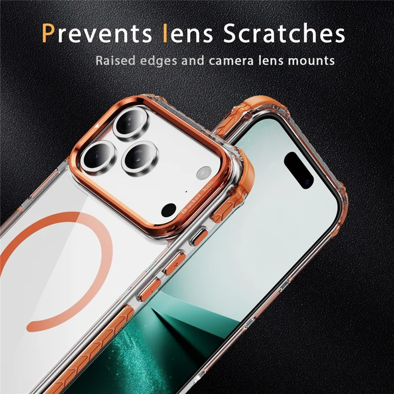 For iPhone 17 Pro Clear Phone Case with Lens Kickstand Cover Compatible with MagSafe - Orange