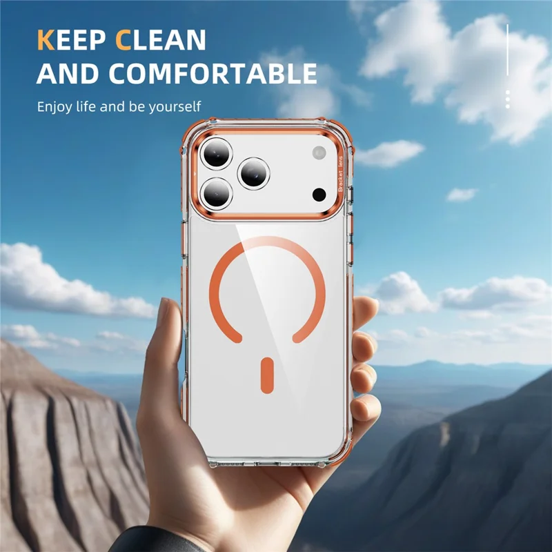 For iPhone 17 Pro Clear Phone Case with Lens Kickstand Cover Compatible with MagSafe - Orange