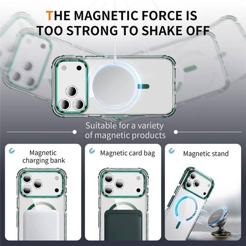 For iPhone 17 Pro Clear Phone Case with Lens Kickstand Cover Compatible with MagSafe - Green