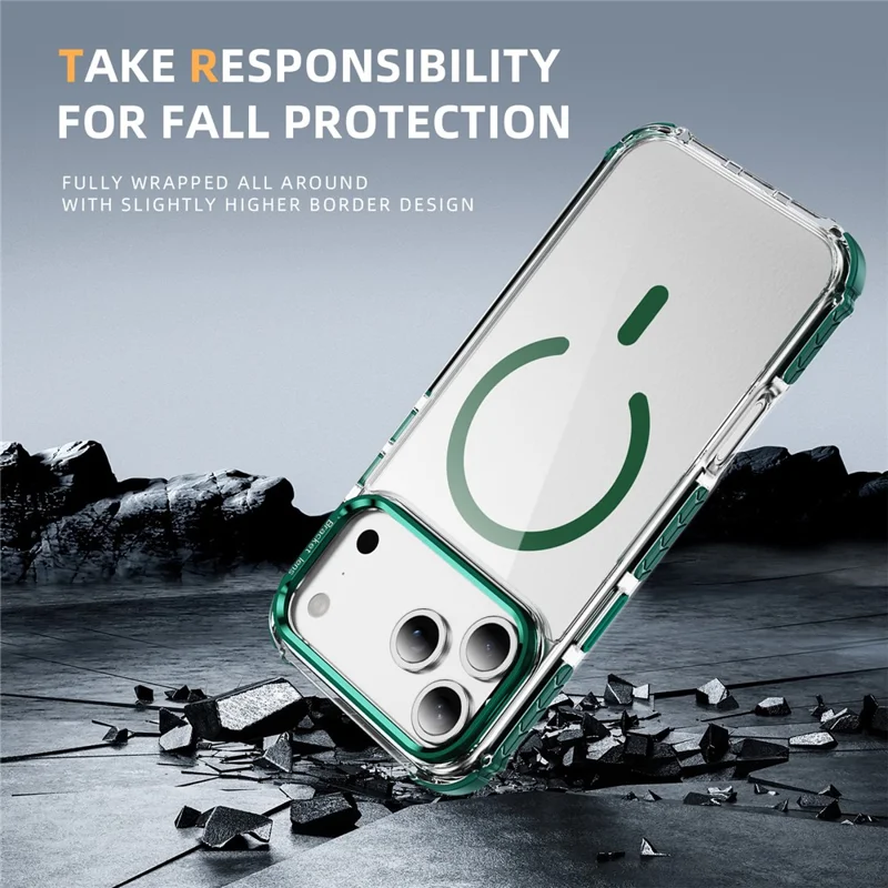 For iPhone 17 Pro Clear Phone Case with Lens Kickstand Cover Compatible with MagSafe - Green