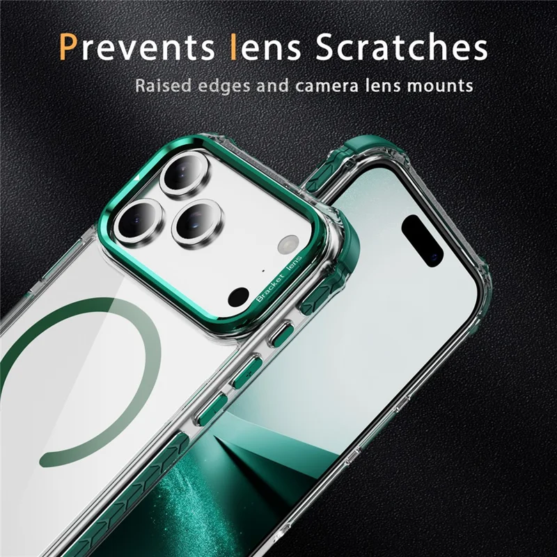 For iPhone 17 Pro Clear Phone Case with Lens Kickstand Cover Compatible with MagSafe - Green