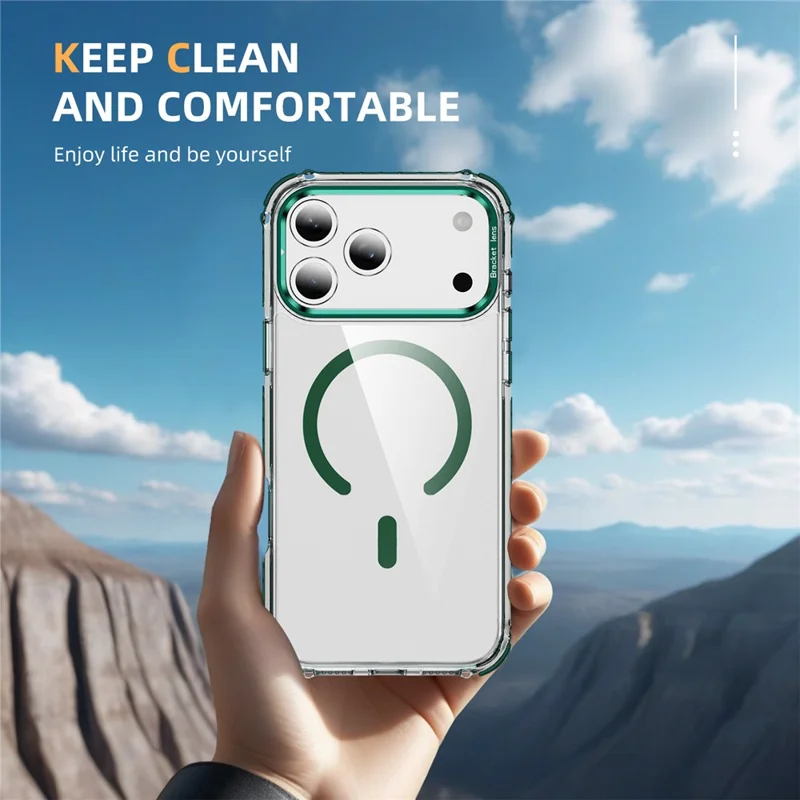 For iPhone 17 Pro Clear Phone Case with Lens Kickstand Cover Compatible with MagSafe - Green