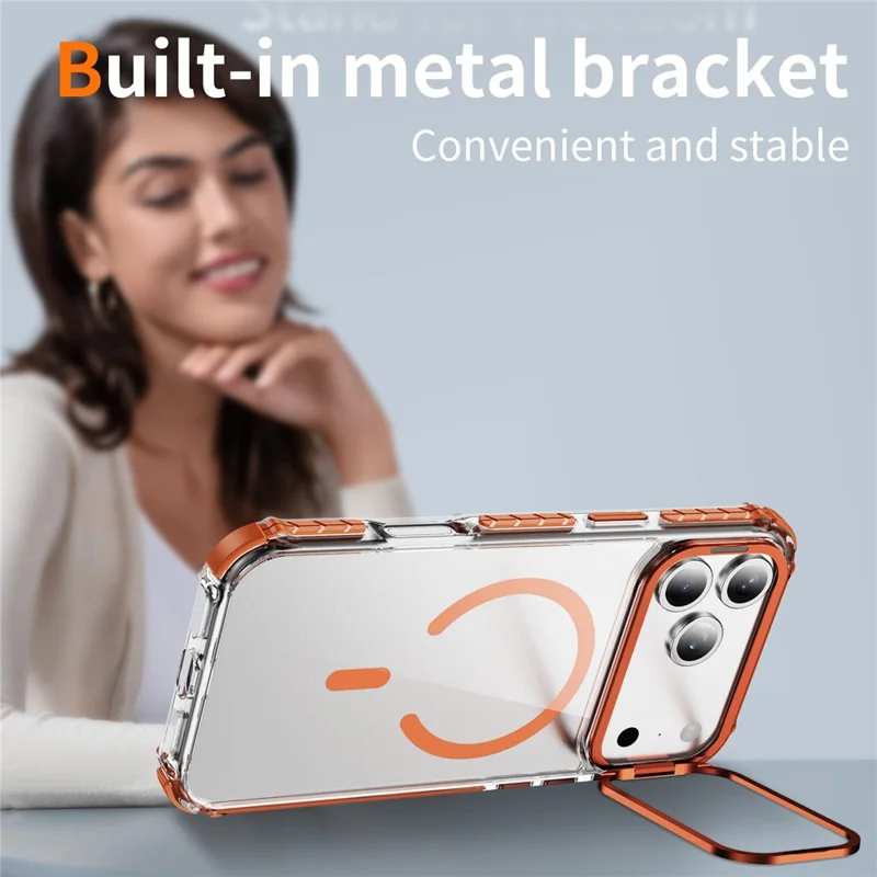 For iPhone 17 Pro Max Clear Phone Case with Lens Kickstand Cover Compatible with MagSafe - Orange