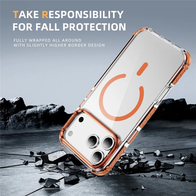 For iPhone 17 Pro Max Clear Phone Case with Lens Kickstand Cover Compatible with MagSafe - Orange
