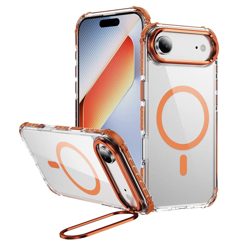 For iPhone 17 Air Clear Phone Case with Lens Kickstand Cover Compatible with MagSafe - Orange