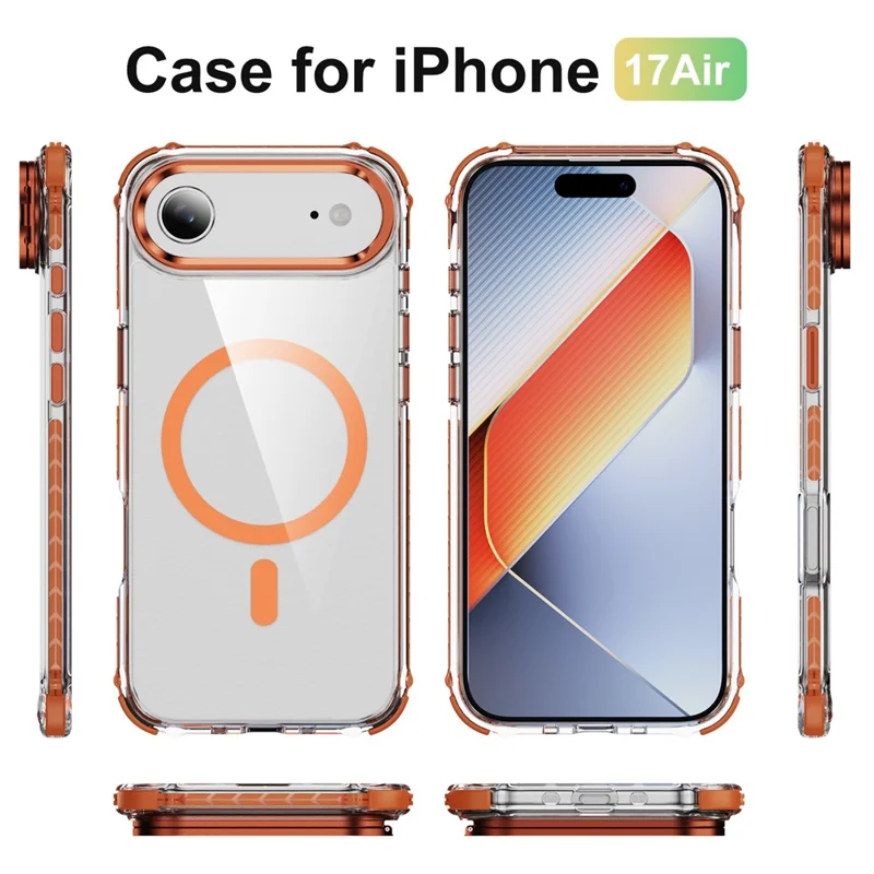 For iPhone 17 Air Clear Phone Case with Lens Kickstand Cover Compatible with MagSafe - Orange