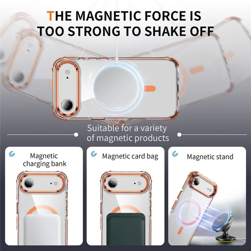 For iPhone 17 Air Clear Phone Case with Lens Kickstand Cover Compatible with MagSafe - Orange