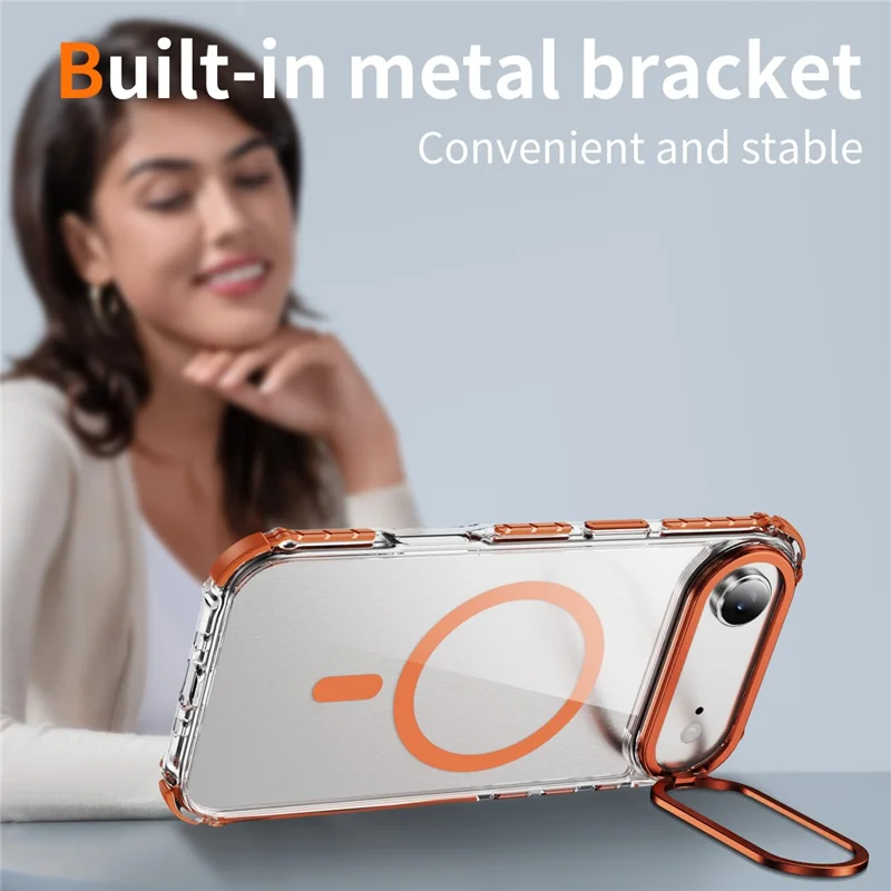 For iPhone 17 Air Clear Phone Case with Lens Kickstand Cover Compatible with MagSafe - Orange