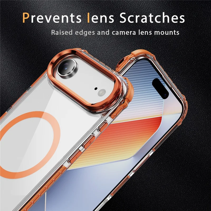 For iPhone 17 Air Clear Phone Case with Lens Kickstand Cover Compatible with MagSafe - Orange