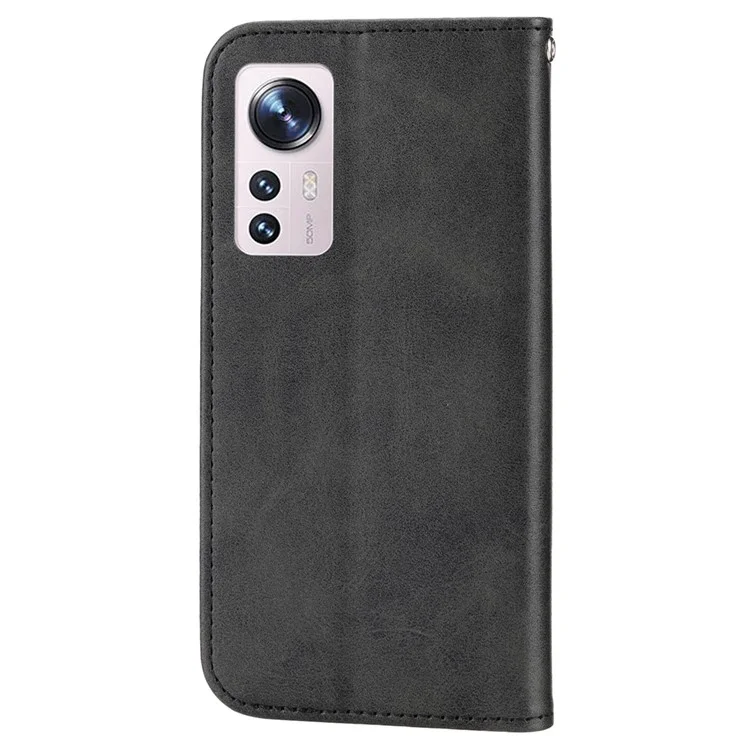 For Xiaomi 12T 5G / Redmi K50 Ultra 5G Rhombus Pattern Imprinted PU Leather Stand Case Calf Texture Shockproof Phone Wallet Cover with Strap - Black