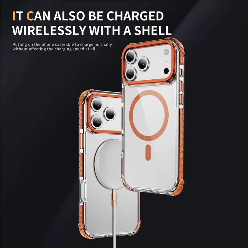 Für iPhone 17 Pro Max Hülle Kristallklar Airbag TPU + PC Handyrückseite Kompatibel mit MagSafe - Orange