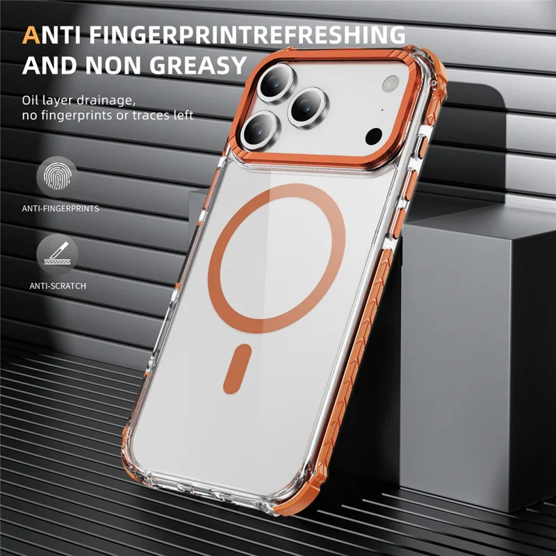 Für iPhone 17 Pro Max Hülle Kristallklar Airbag TPU + PC Handyrückseite Kompatibel mit MagSafe - Orange