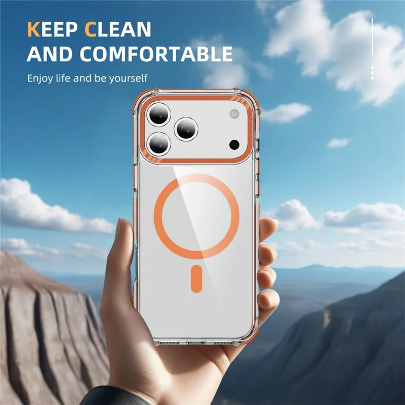 For iPhone 17 Pro Case Crystal Clear Airbag TPU + PC Phone Back Cover Compatible with MagSafe - Orange